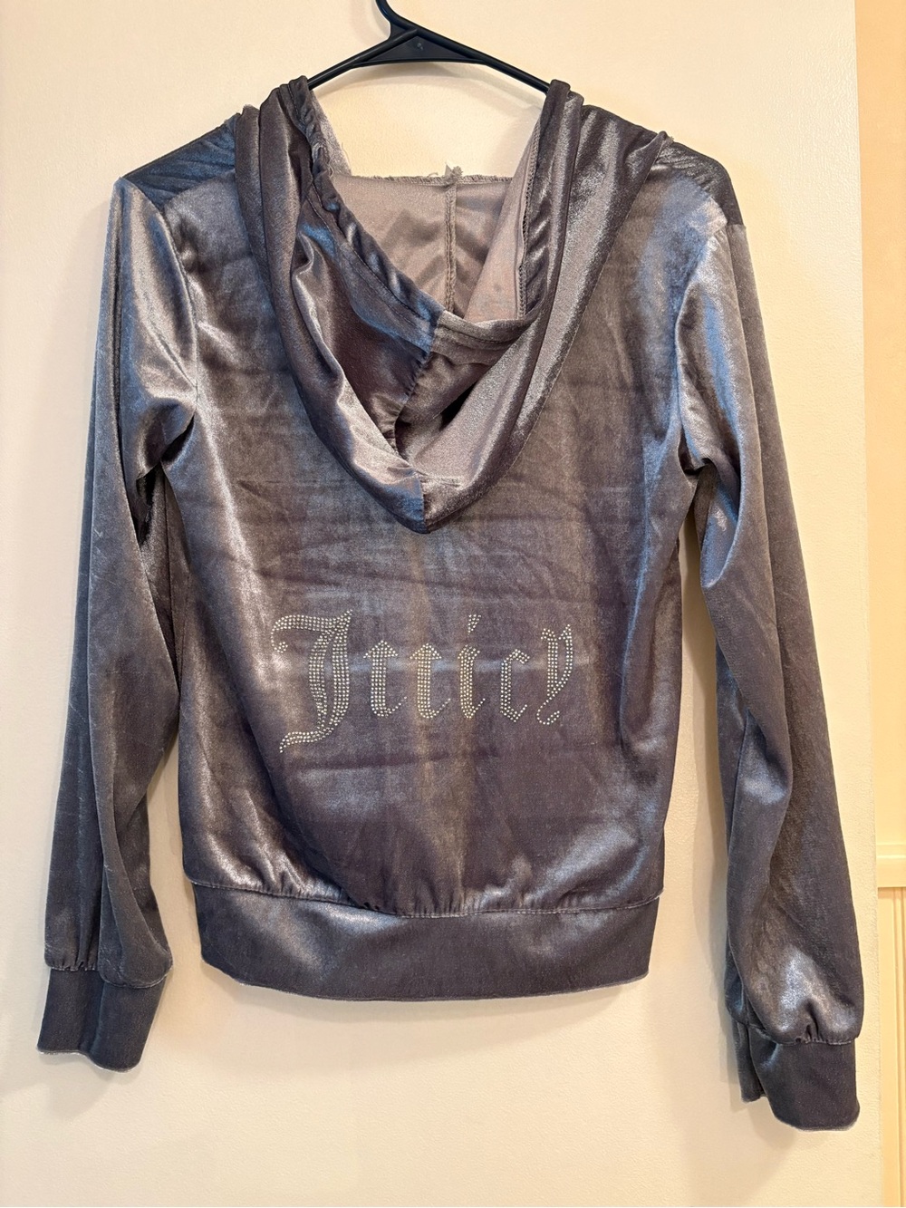 Juicy Couture OG Big Bling Velour Hoodie - Titanium - Size Small